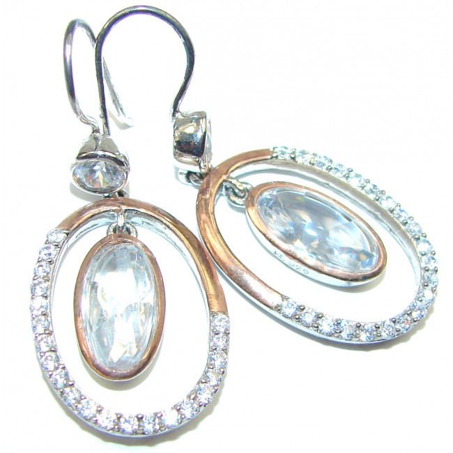 White Topaz 2 tones .925 Sterling Silver handcrafted incredible earrings