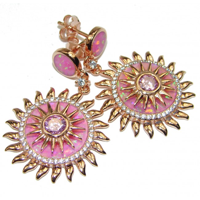 Aztec Sun Pink Topaz 14K Rose Gold over .925 Sterling Silver entirely handmade earrings