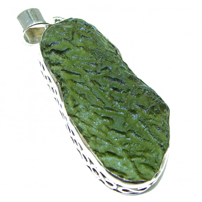 Unique design Green Moldavite .925 Sterling Silver Pendant