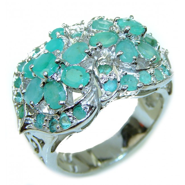 Spectacular Natural Emerald .925 Sterling Silver handmade Statement ring s. 8