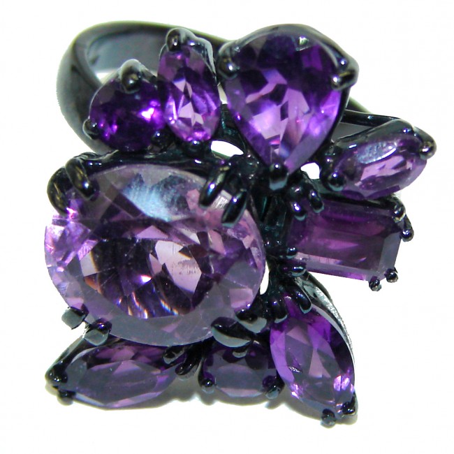 Purple Extravaganza Amethyst black rhodium over .925 Sterling Silver HANDCRAFTED Ring size 8 1/4
