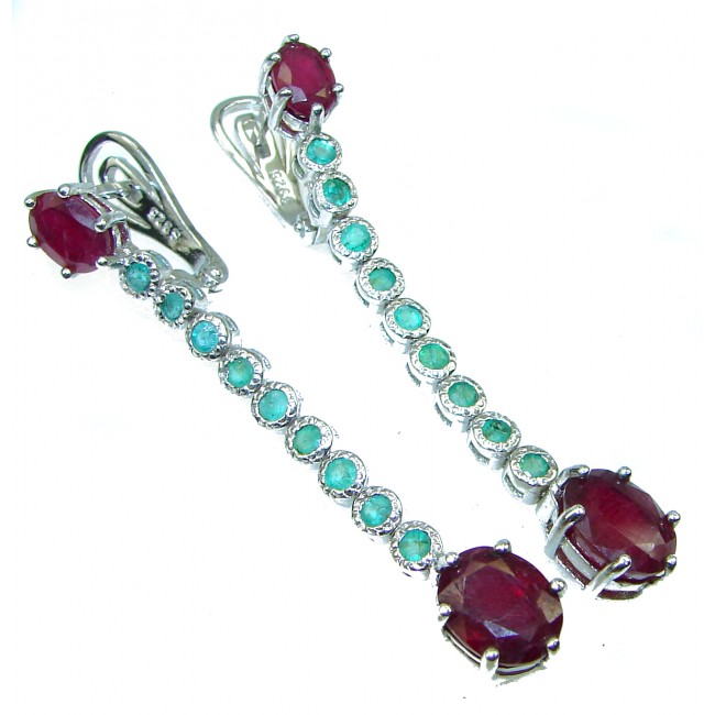 Spectacular quality Authentic Ruby Emerald .925 Sterling Silver handmade earrings