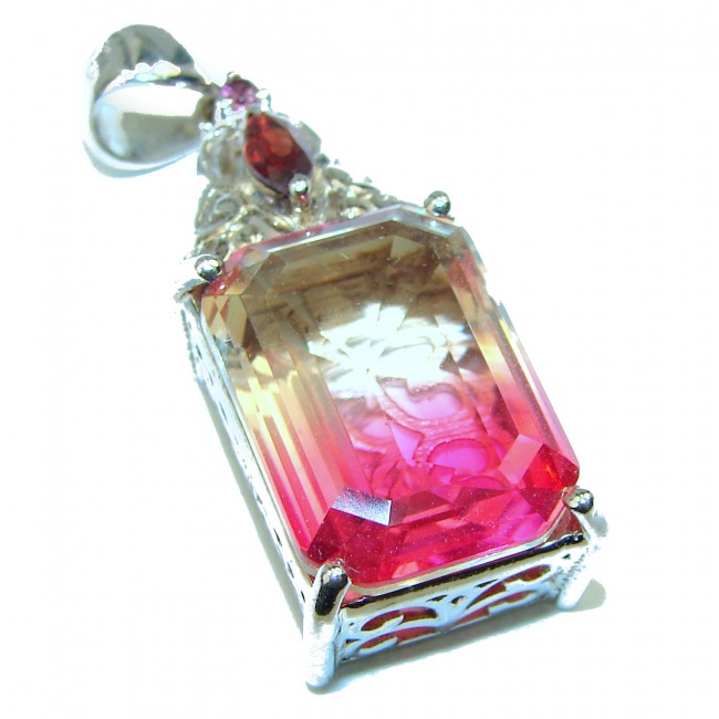 Deluxe pear cut Pink Tourmaline .925 Sterling Silver handmade Pendant