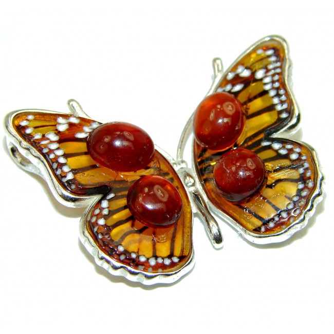 Amazing Butterfly Natural Golden Amber Garnet .925 Sterling Silver handmade Pendant