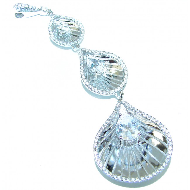 Exquisite White Topaz .925 Sterling Silver LONG Pendant