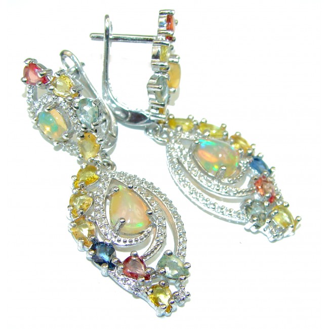 Authentic Ethiopian Opal multicolor Sapphire .925 Sterling Silver handmade earrings