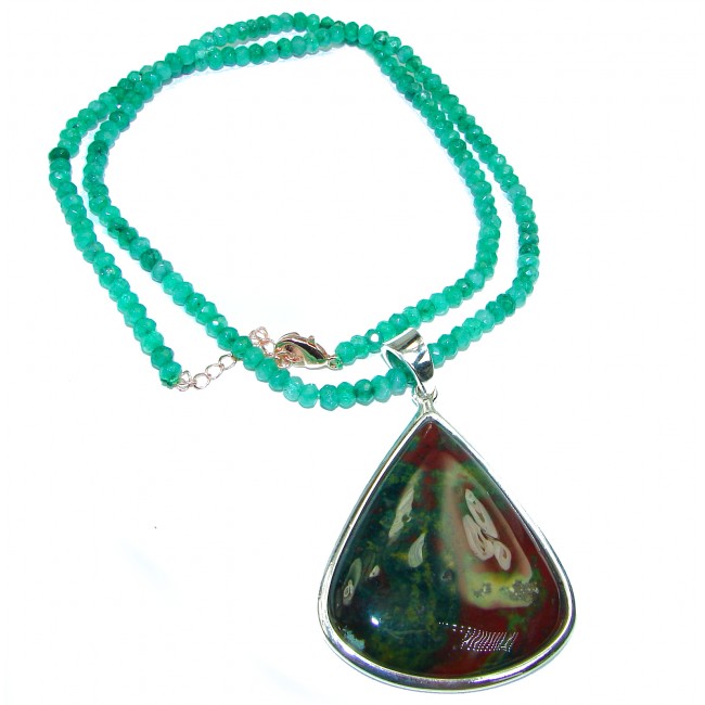 Rare Bloodstone Jade .925 Sterling Silver handcrafted necklace