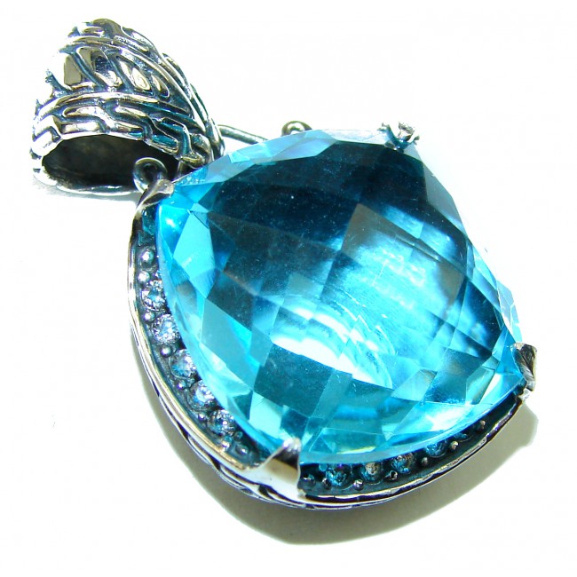 Genuine Swiss Blue Topaz .925 Sterling Silver handmade pendant