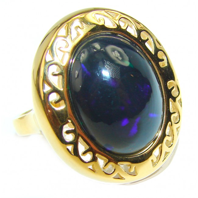 Vintage Design 15.2 ctw Genuine Black Opal 14K Gold over .925 Sterling Silver handmade Ring size 9
