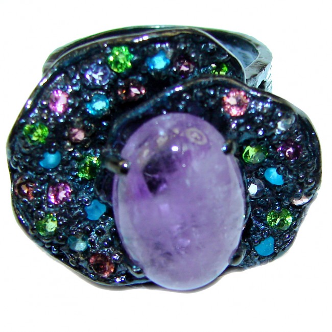 Pure Energy Amethyst black rhodium over .925 Sterling Silver HANDCRAFTED Ring size 7