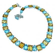 125. 8 grams Endless Summer Blue Yellow Topaz  .925 Sterling Silver handmade necklace