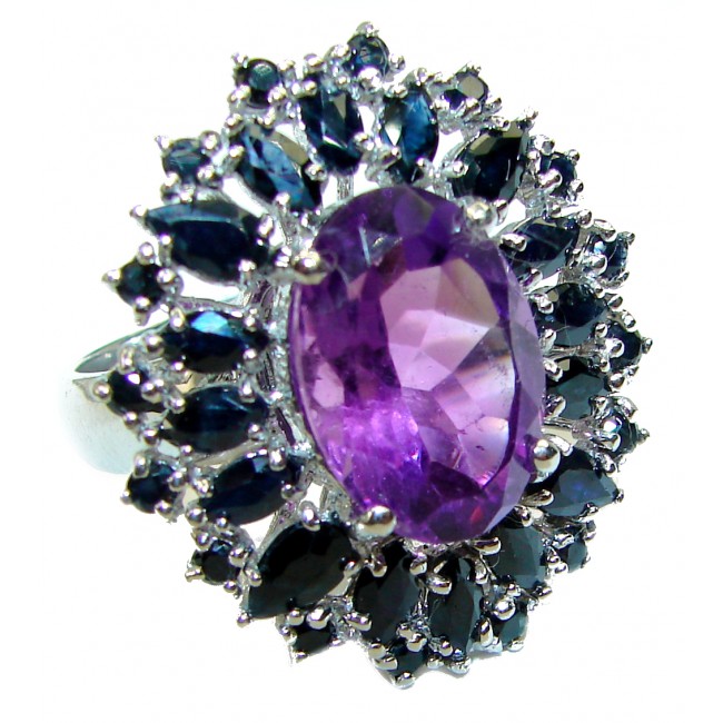Spectacular genuine Amethyst Sapphire .925 Sterling Silver Handcrafted Ring size 8 1/2