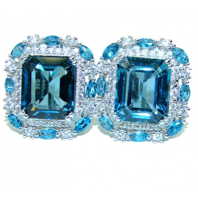 15.5 carat Blue Perfection London Blue Topaz .925 Sterling Silver earrings