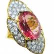 Real  Diva 14.5 carat  oval cut Pink Tourmaline   14K Gold over .925 Silver handcrafted  Cocktail Ring s. 8