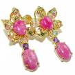 Very Unique Ruby Tourmaline 18K Gold over .925 Sterling Silver handcrafted  earrings