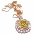 Graceful  Cushion-Cut yellow Sapphire 14K Rose Gold over .925 Sterling Silver handcrafted  necklace