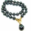 Spectacular Black  Pearl  10K Gold over .925 Sterling Silver handmade Necklace