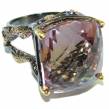 Huge 39.9 carat authentic  Ametrine black rhodium over  .925 Sterling Silver handcrafted Ring s. 9