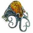 Huge Octopus 75.9 grams Genuine  Baltic Amber .925 Sterling Silver handcrafted  Bracelet / Cuff