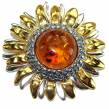 Prehistoric Aztec Sun  Baltic Polish Amber .925 Sterling Silver handcrafted pendant