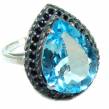 18.8 carat Swiss Blue Topaz  Sapphire .925 Sterling Silver handmade Ring size 9