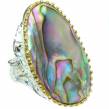 BEAUTY OF THE SEA Authentic LARGE Rainbow Abalone  Sterling Silver handmade Ring s. 6 1/2