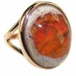 Bonfire Night best quality Mexican Opal 14K Gold over  .925 Sterling Silver handmade ring 7 3/4