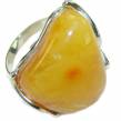 Modern Concept Natural Baltic Amber .925 Sterling Silver  ring s. 8 adjustable