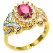 Red Beauty authentic Ruby 18K Gold over .925 Sterling Silver Large handcrafted Ring size 9