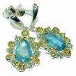 Blue Blast  Style  authentic Aquamarine 2 tones .925 Sterling Silver Handcrafted earrings