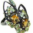 Spectacular Citrine black rhodium over .925 Sterling Silver Handcrafted  Ring size  7 3/4