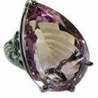 Large Spectacular 38.5 carat Pink Amethyst black rhodium over  .925 Sterling Silver Handcrafted  Ring size  8