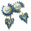 Magnificent Jewel Sapphire Pearl 14K Gold over .925 Sterling Silver handcrafted incredible  reversible  earrings