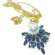 Magnificent Jewel Sapphire Pearl 14K Gold over .925 Sterling Silver handcrafted   Necklace