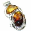 Fabulous Prehistoric   Baltic  Amber .925 Sterling Silver handcrafted pendant