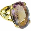 25.6 carat authentic  Ametrine 14K Gold over  .925 Sterling Silver handcrafted Ring s. 8