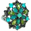 Green Power authentic Emerald black rhodium over .925 Sterling Silver Large handcrafted Ring size 9