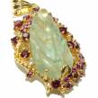 Exclusive carved Green Amethyst 14K Gold over  .925 Sterling Silver handmade Pendant