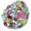 Colorful Garden Large Ruby  .925 Sterling Silver handmade Ring size 8