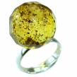 Modern Concept Natural faceted  Baltic Amber .925 Sterling Silver  ring s. 8 adjustable
