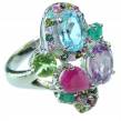 Tropical Beauty 18.5 carat multigems  .925 Sterling Silver Handcrafted  Ring size 8 1/4