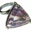 Real  Diva 35.5 carat  rare  Trillion cut Pink Amethyst  black rhodium over .925 Silver handcrafted  Cocktail Ring s. 9