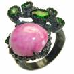 Perfect Rhodonite Chrome Diopside black rhodium over .925 Sterling Silver  handmade Ring s. 8