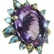 Large Spectacular 28.5 carat Pink Amethyst black rhodium over  .925 Sterling Silver Handcrafted  Ring size  8
