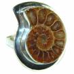 Stylish Brown Ammonite Fossil Sterling Silver Ring s. 7