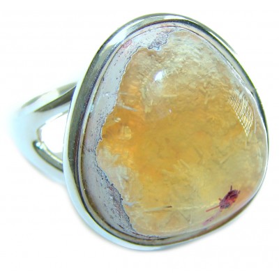 Natural Mexican Fire Opal .925 Sterling Silver handmade ring size 7 1/2
