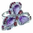 Large Purple Flower 33.5 carat Pink Amethyst  .925 Sterling Silver Handcrafted  Ring size  7
