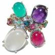 Incredible Colors  authentic Multi-stone  .925   Sterling Silver Perfectly handcrafted Ring s.  8