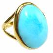 Precious Blue Larimar 18K Gold over  .925 Sterling Silver handmade ring size 7