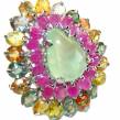 Nature's Harmony  Natural  Prehnite  .925   Sterling Silver handmade ring s.  7 1/4